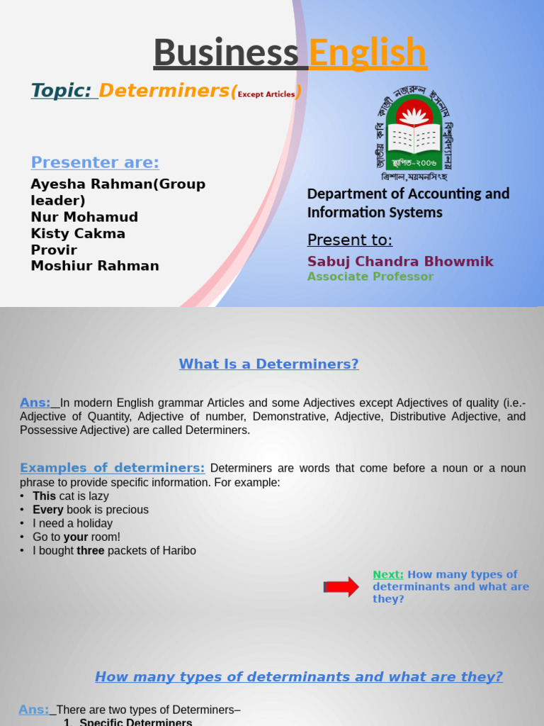 Understanding Determiners in English | PDF | Adjective | Grammatical Number