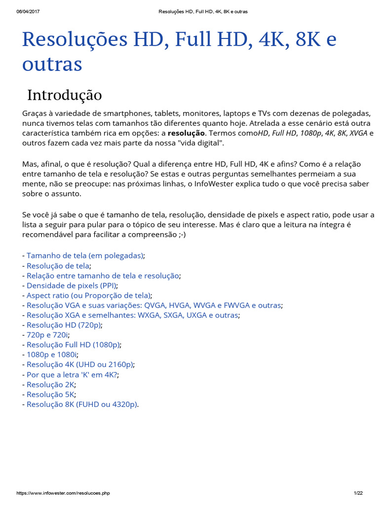 Resoluções de Tela: HD a 8K | PDF | Pixel | Televisão de alta definição