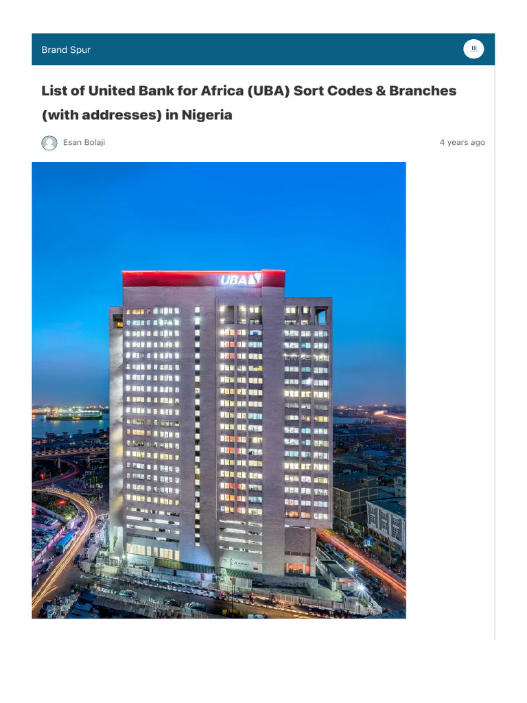 UBA Nigeria Sort Codes & Branches | PDF | Banks | Institutional Investors