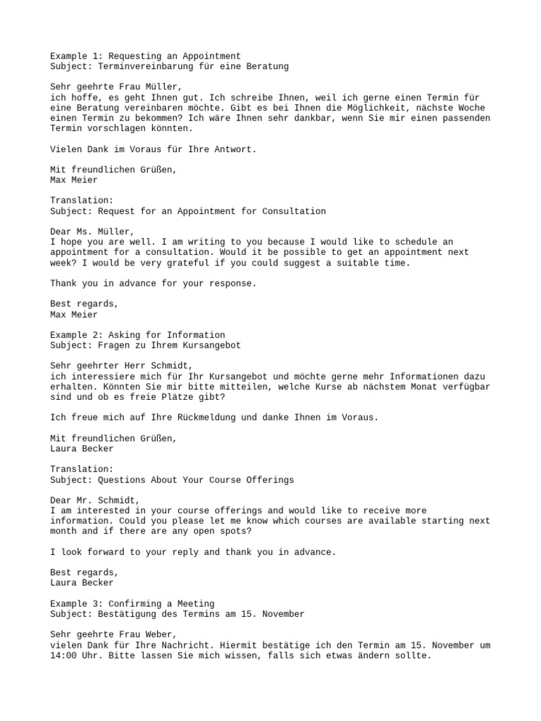 B1-Level Email Examples With English Translations | PDF