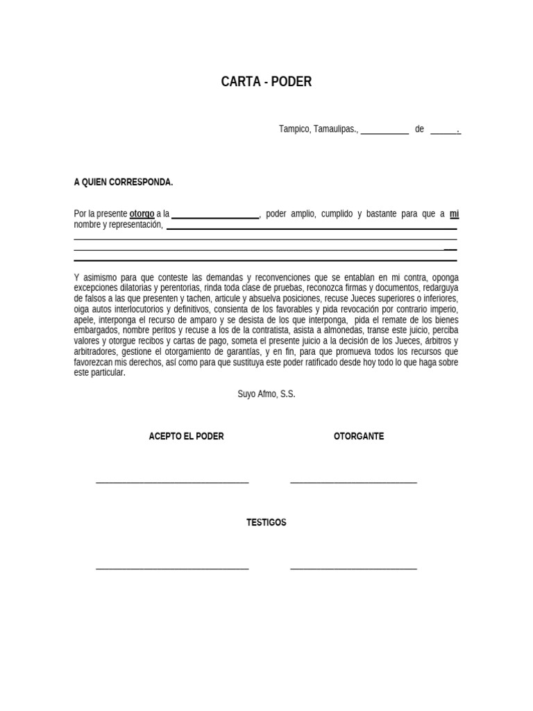 CARTA PODER EN BLANCO | PDF