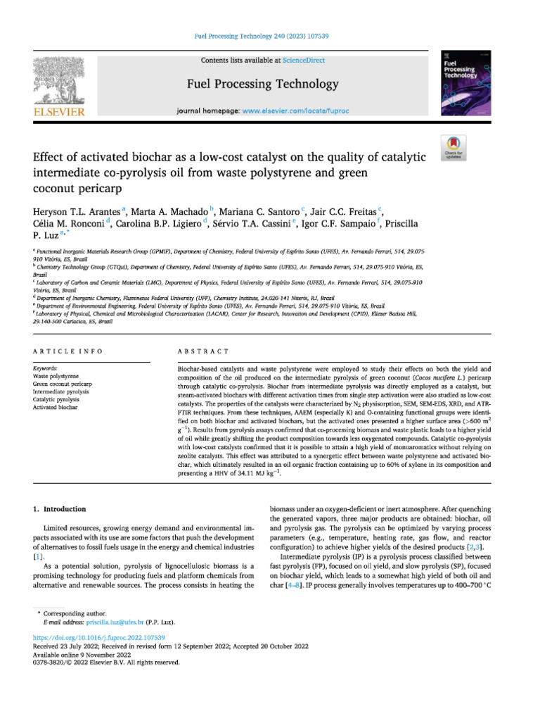 Effect of Activated Biochar As A Low-Cost Catalyst On The Quality of ...