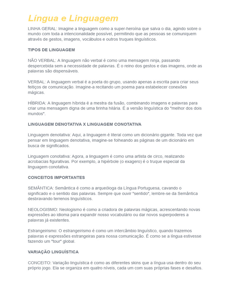Tipos e Conceitos de Linguagem | PDF | Linguística | Comunicação humana