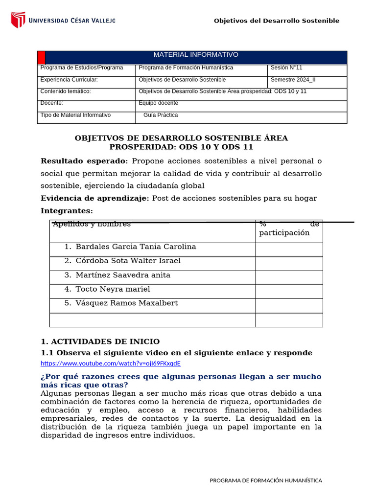 ODS 10 y 11: Acciones Sostenibles 2024 | PDF | Pobreza | Pobreza e ...