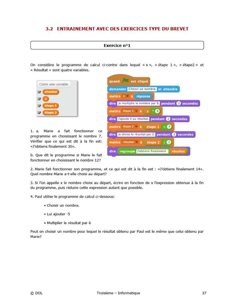 Exercices de Programmation et Calculs | PDF | Jeux et activités ...