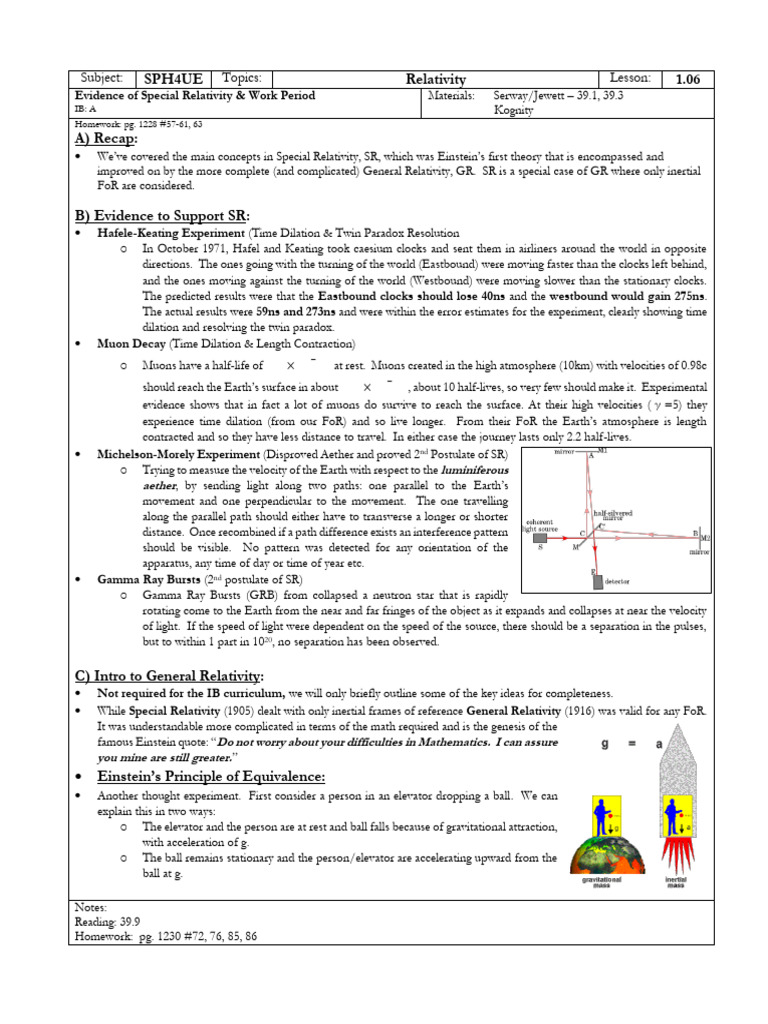 1.06 Evidence of Special Relativity | PDF | Special Relativity | Gravity