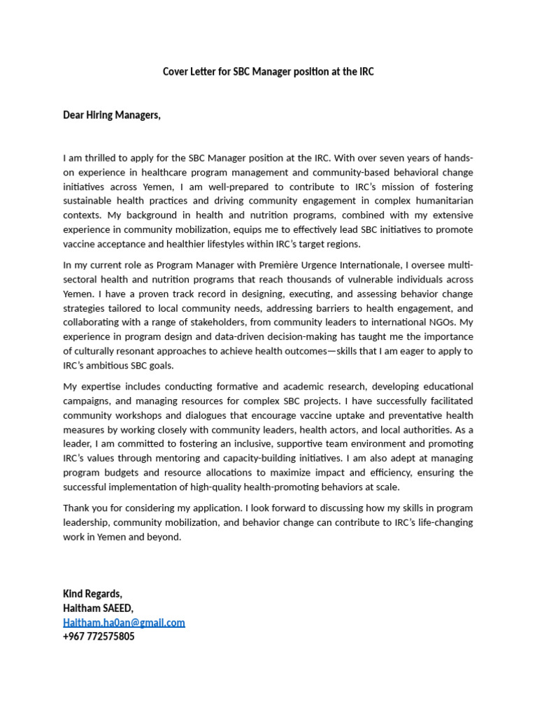 Application for SBC Manager Position | PDF | Career & Growth