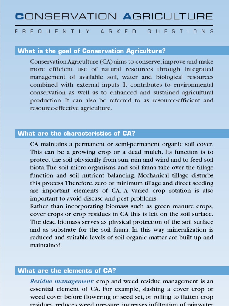 Conservation Agriculture FAQ Guide | PDF | Tillage | Soil