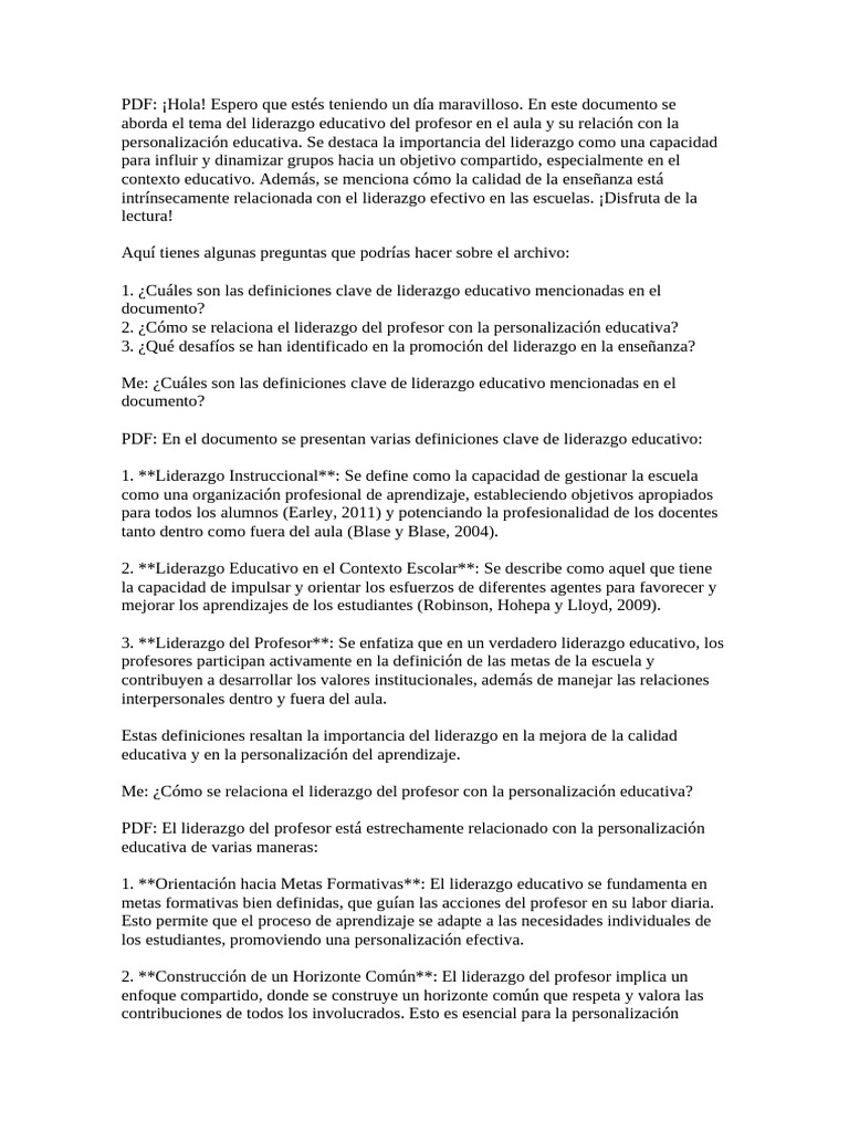 Liderazgo Educativo Del Prof e El Aula y La Personalizacion Educativa ...