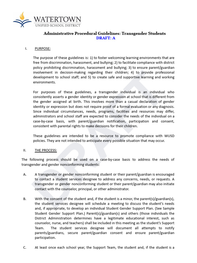 Guidelines for Transgender Student Support | PDF | LGBTQIA+ Studies ...