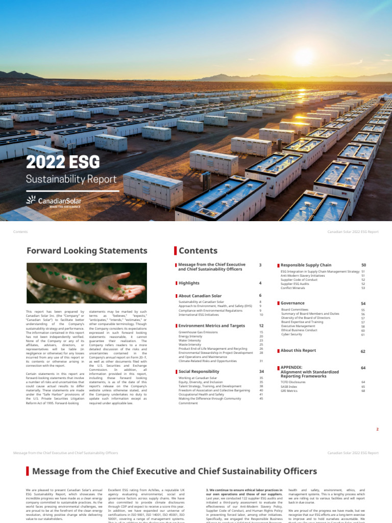 Canadian Solar 2022 ESG Report Vfinal | PDF | Photovoltaics | Renewable ...