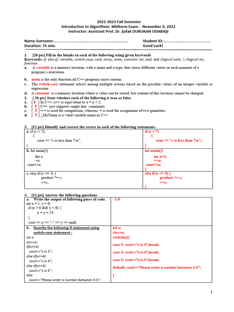 C++ Algorithms Midterm Exam 2022 | PDF | C++ | Mathematical Logic