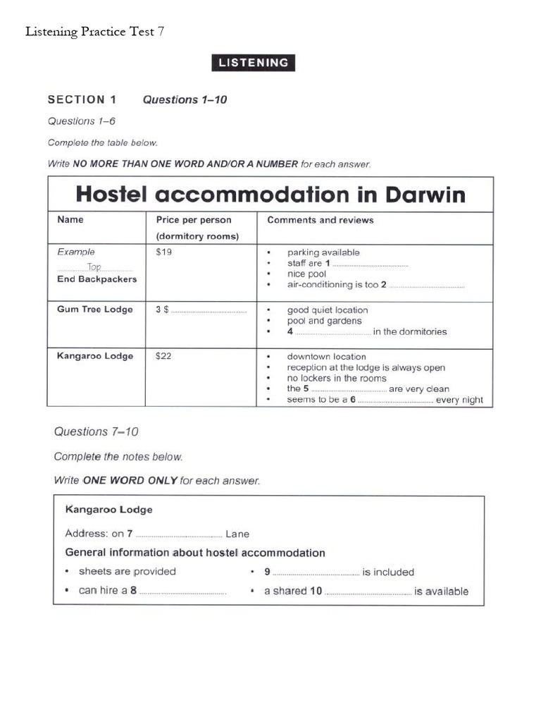 Listening Practice Test 7 Guide | PDF
