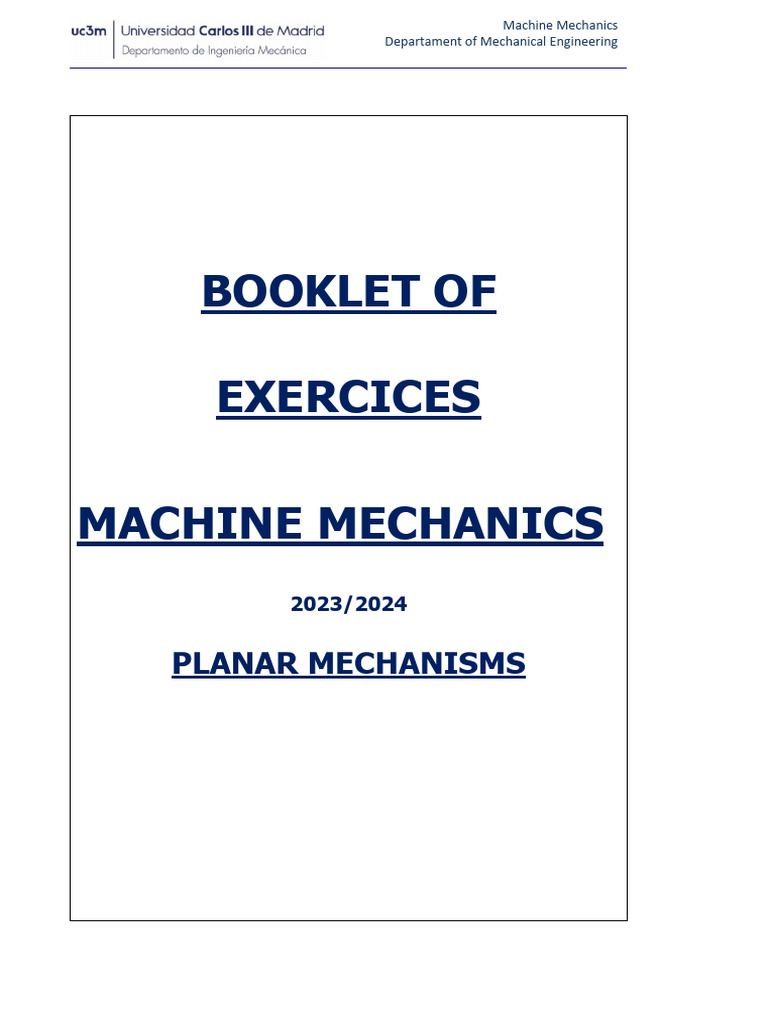 Machine Mechanics Exercises Booklet | PDF | Force | Velocity