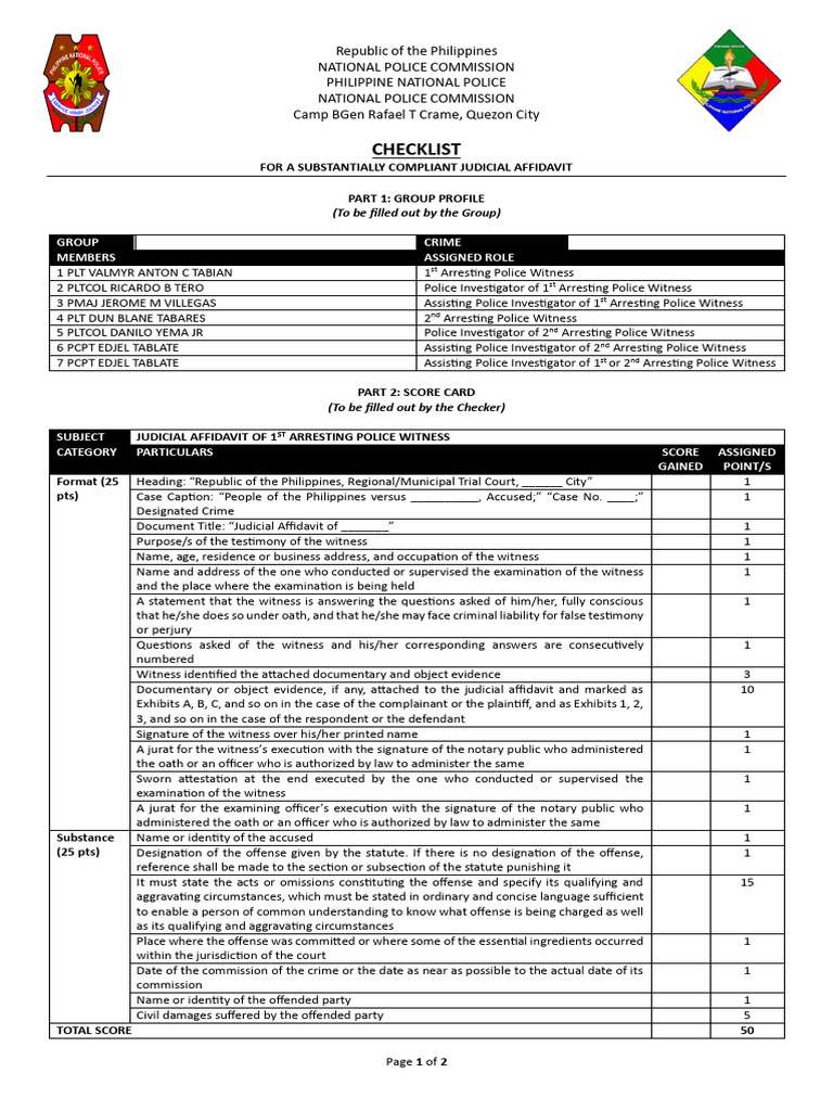 Judicial Affidavit Compliance Checklist | PDF | Affidavit | Witness
