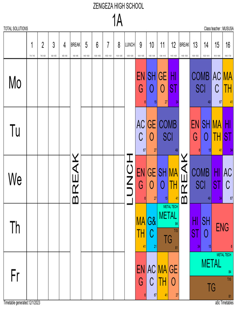 Zengeza High School Timetable 2023 | PDF