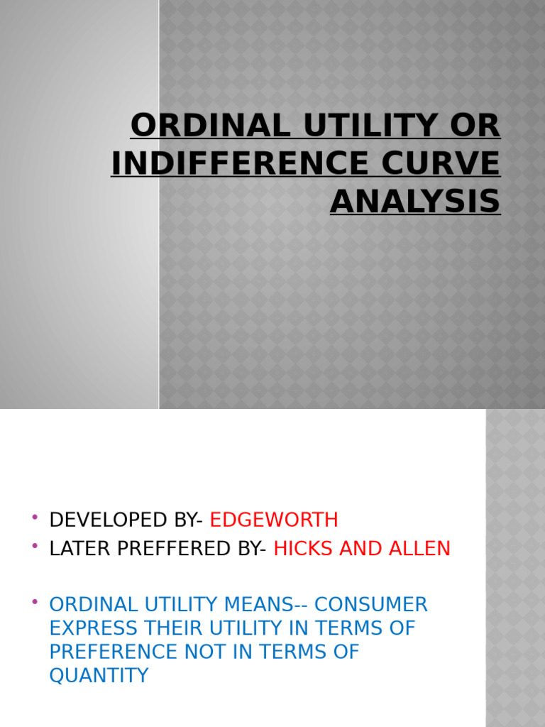 Example Of Ordinal Utility