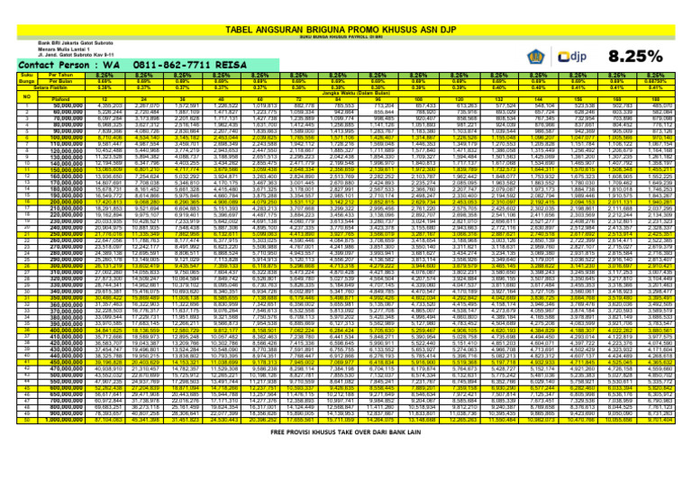 Tabel Pinjaman Bri Khusus Asn DJP 2024 - Reisa | PDF