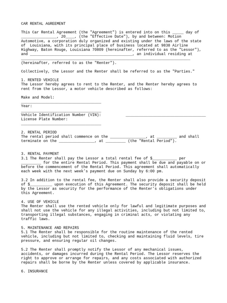 Motion Automotive Contract | PDF | Lease | Renting