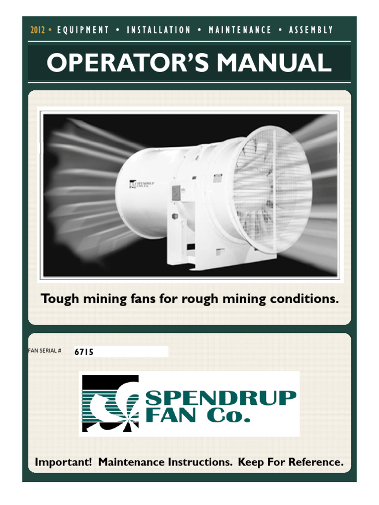 Spendrup Fan Co. Operator's Manual | PDF | Screw | Bearing (Mechanical)