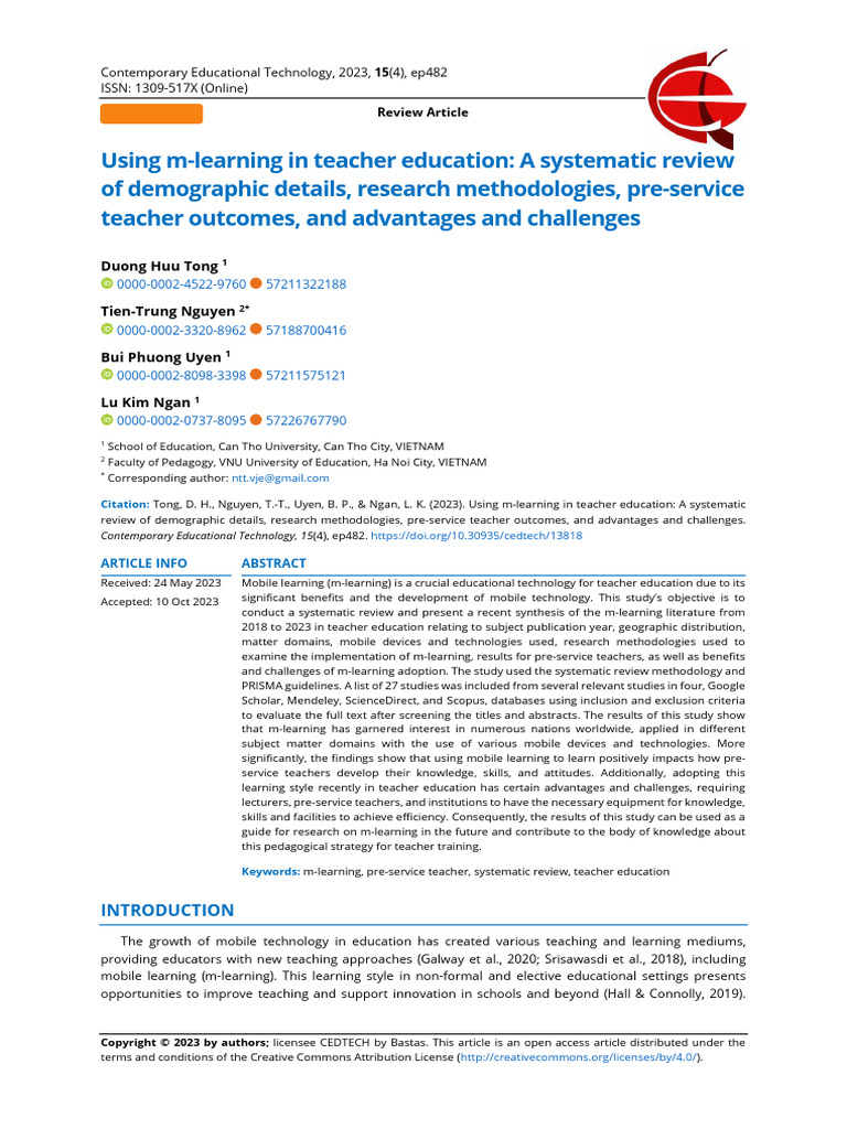 Using M-Learning in Teacher Education A Systematic Review of ...