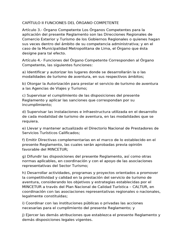 Funciones del Órgano Competente | PDF | Turismo | Regulación