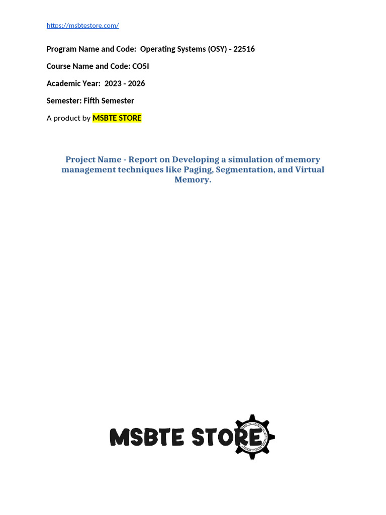 OSY Second Micro Project Report On Developing A Simulation of Memory ...