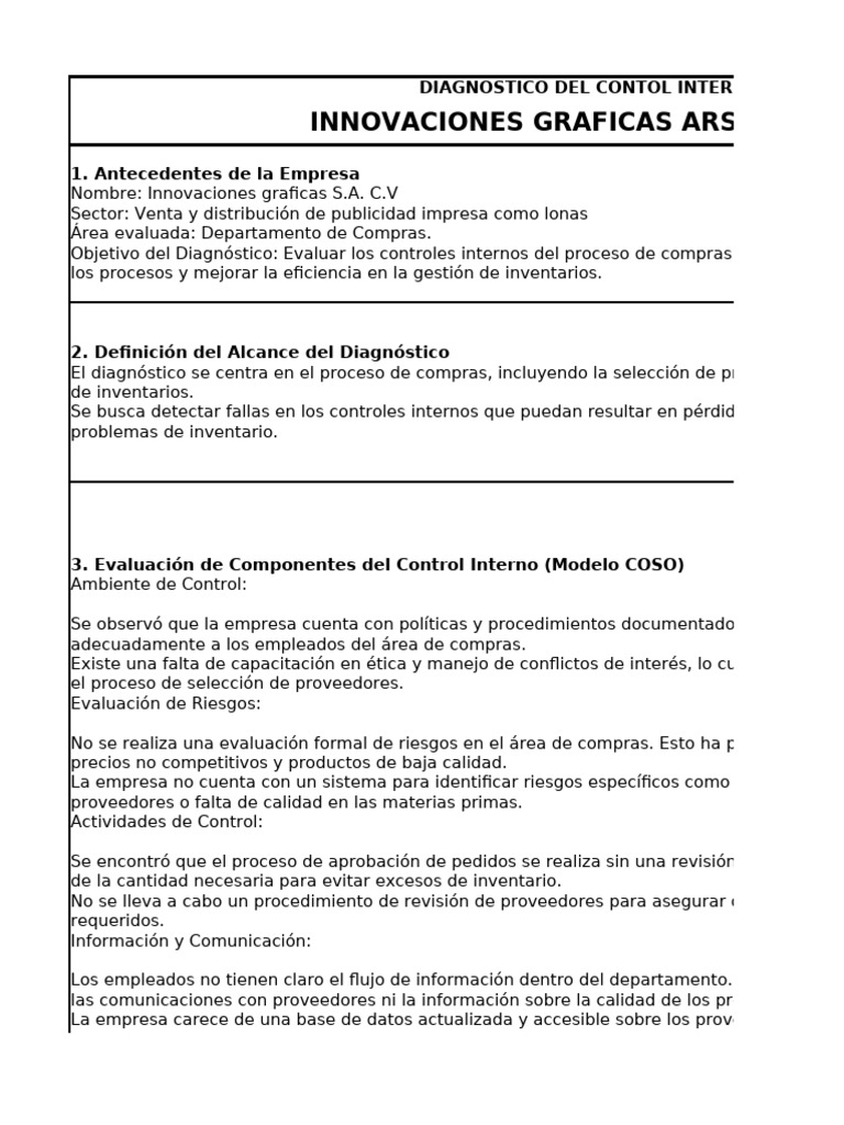 Diagnóstico de Compras: Control Interno | PDF | Calidad (comercial ...