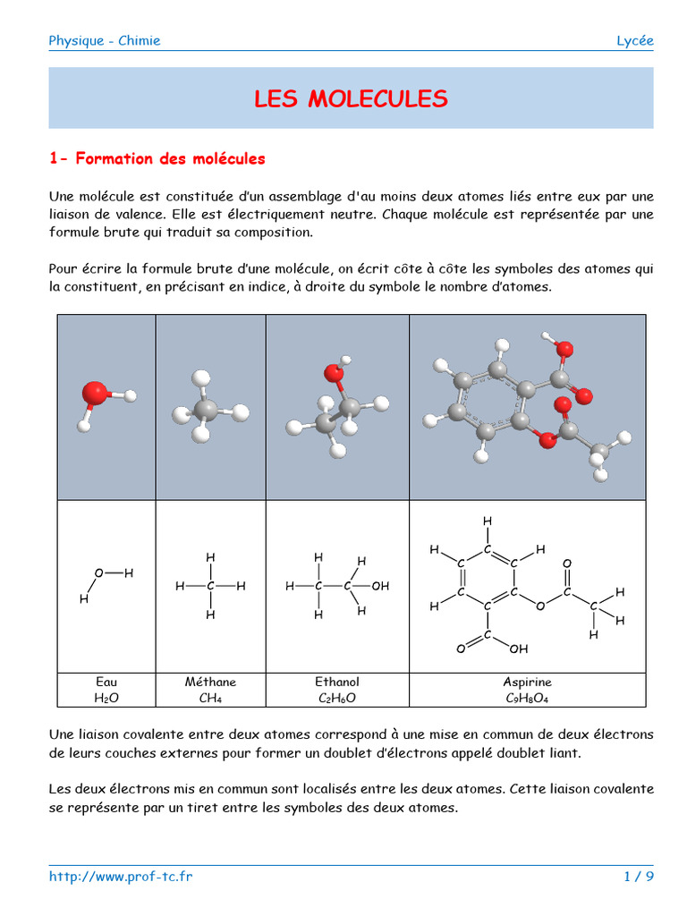 Représentation des molécules en chimie | PDF | Liaison chimique | Atomes