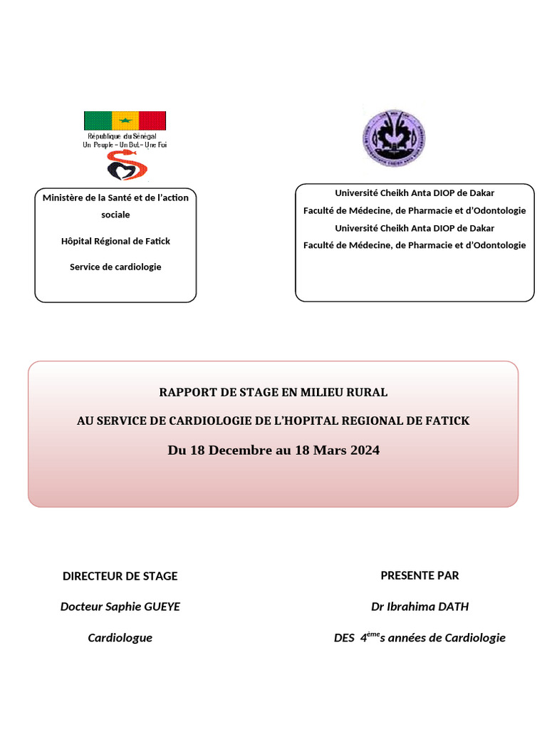 Rapport de stage en cardiologie à Fatick | PDF | Hypertension ...