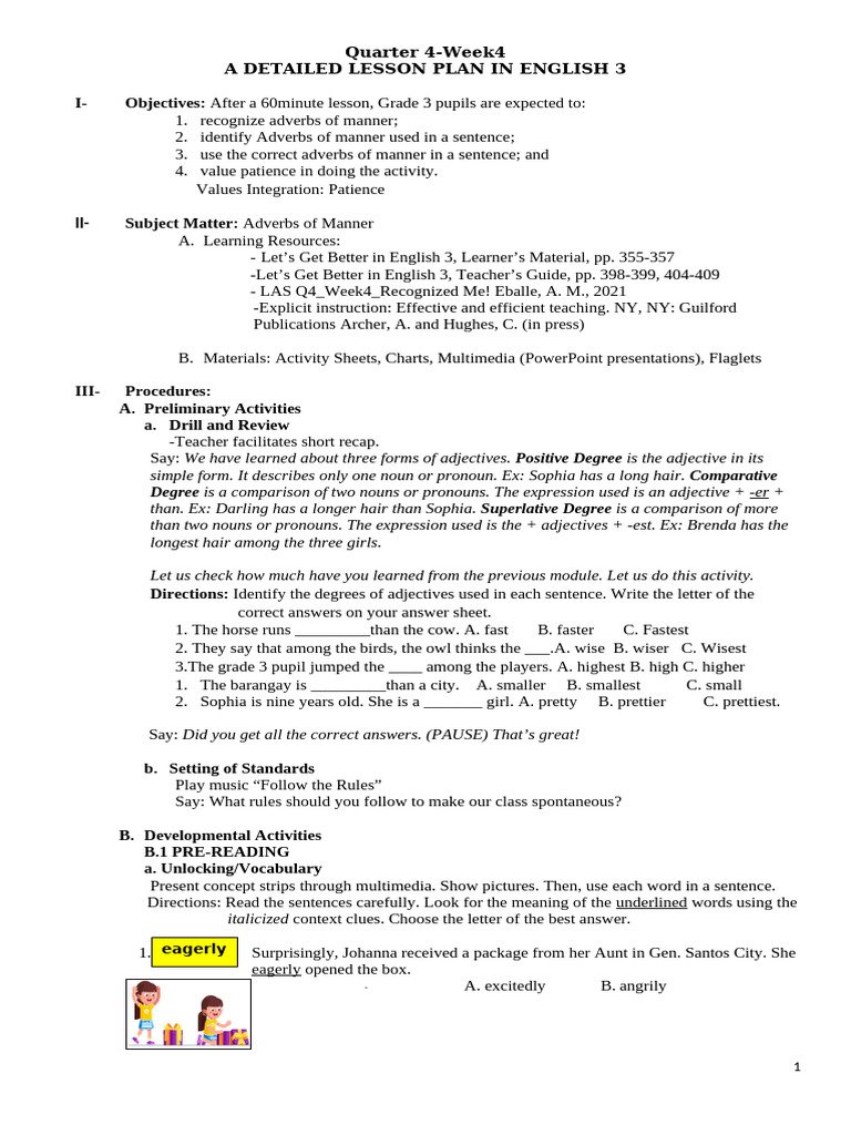I-Objectives:: Quarter 4-Week4 A Detailed Lesson Plan in English 3 ...