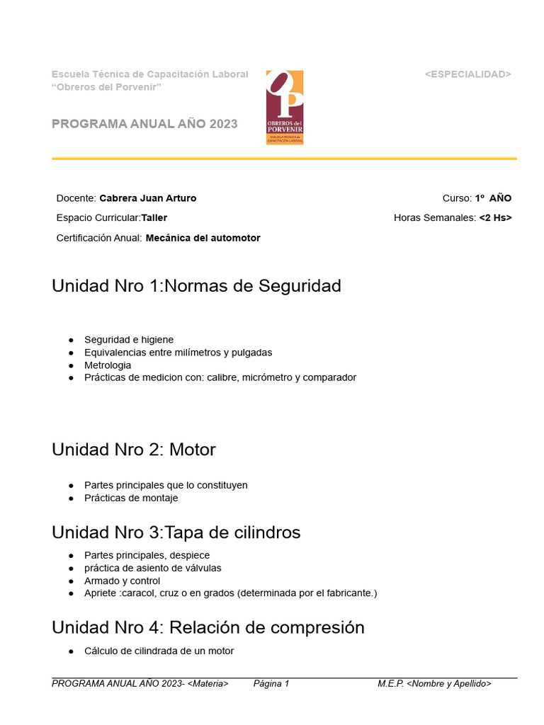 Plantilla Programa Anual 2023 | PDF