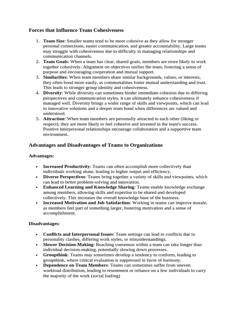 Factors Affecting Team Cohesiveness | PDF | Group Cohesiveness | Motivation
