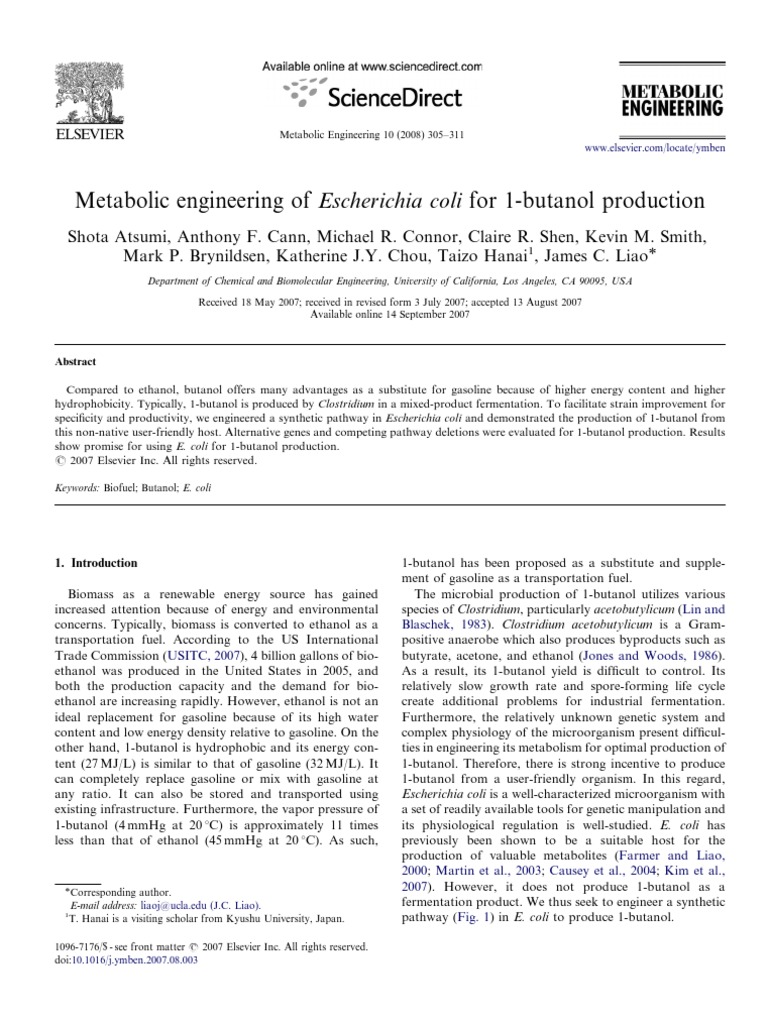 Metabolic Engineering of Escherichia Coli For 1-Butanolproduction | PDF