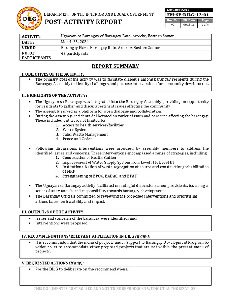 Barangay Bato Assembly Post-Activity Report | PDF