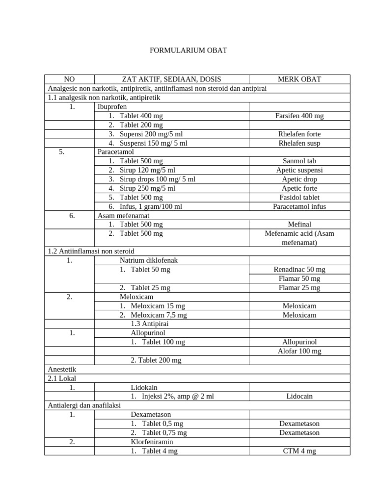 Formularium Obat Klinik dan Merk Obat | PDF | Pharmacology | Drugs