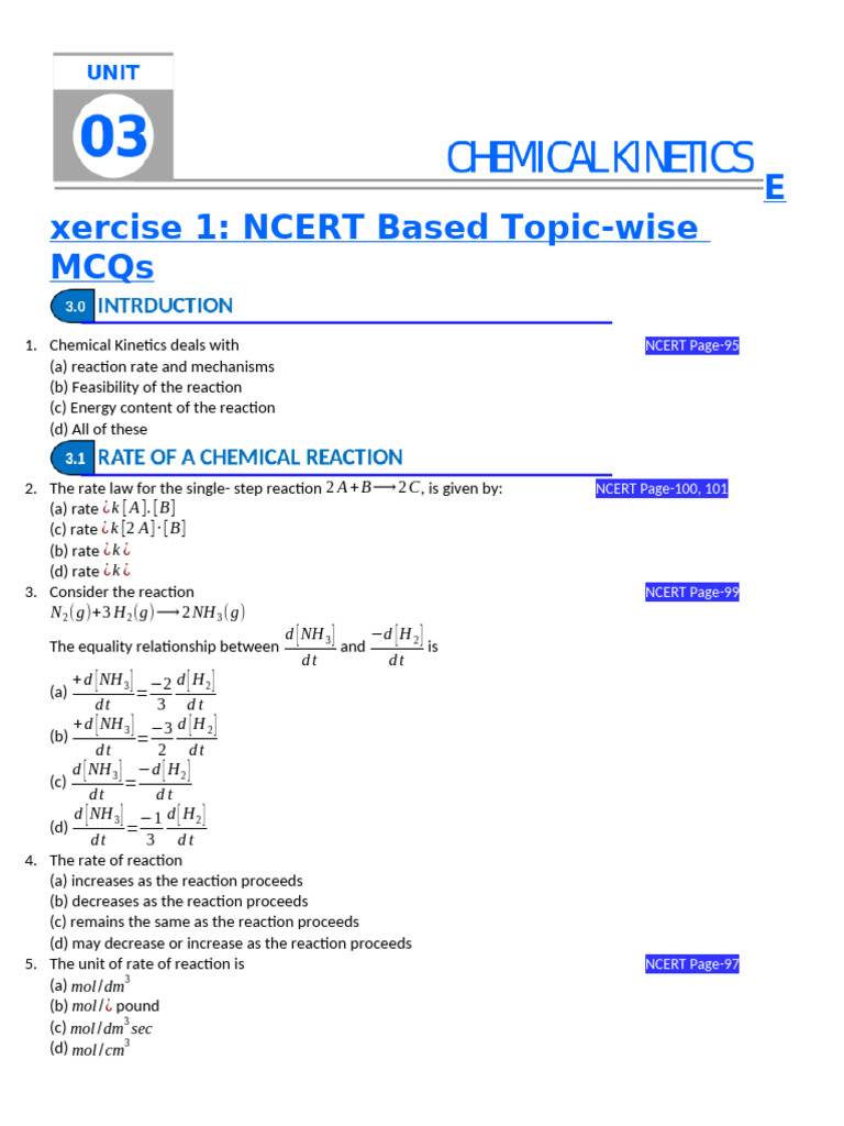 Chemical Kinetics MCQs and Concepts | PDF | Reaction Rate | Activation ...