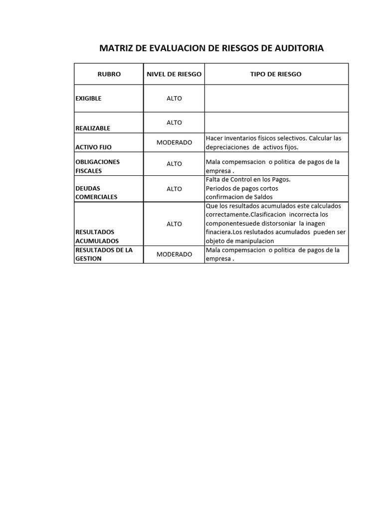 Matriz de Evaluación de Riesgos en Auditoría | PDF