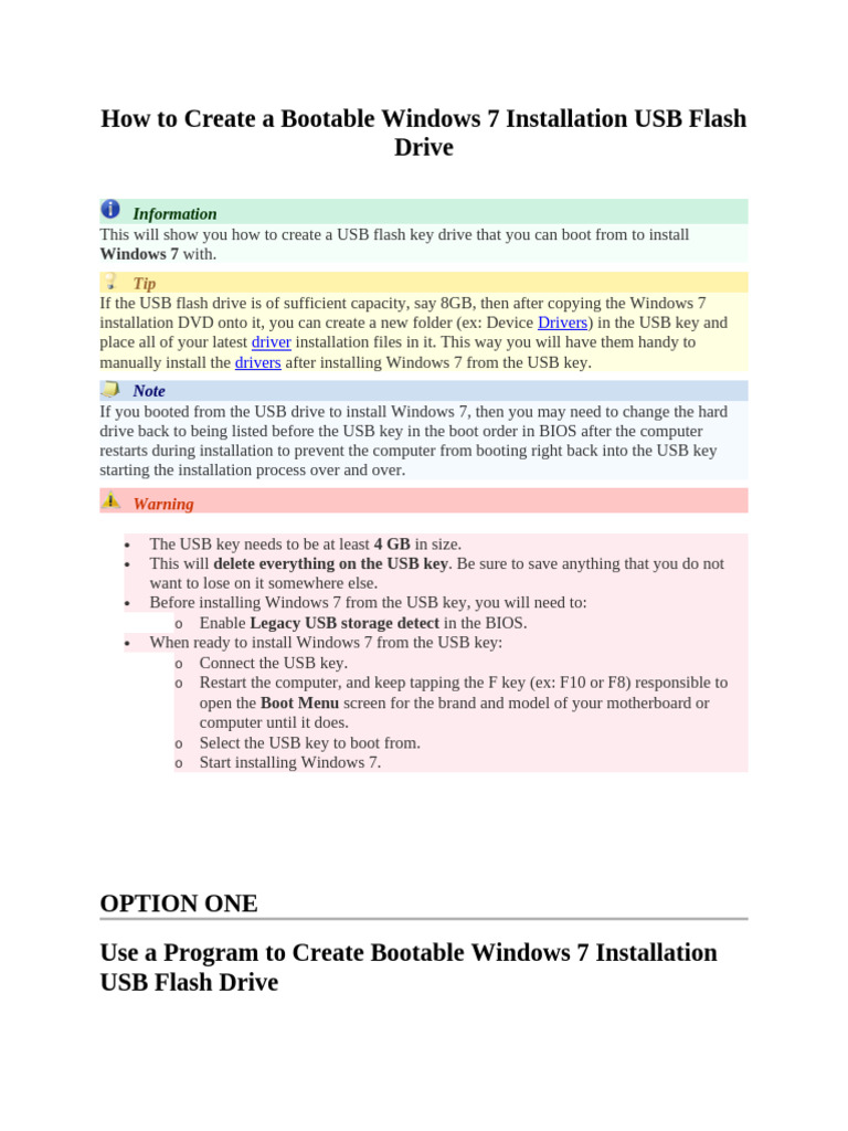 Create Bootable USB for Windows 7 | PDF | Usb Flash Drive | Booting