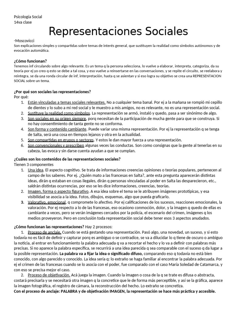 14va Clase Representaciones Sociales | PDF | Ciencia cognitiva | Cognición