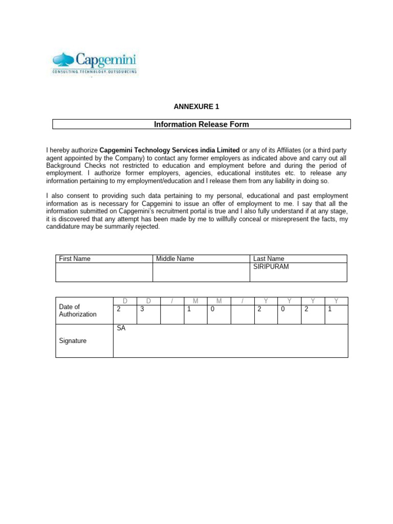 InformationReleaseForm IRF V12sep2016 | PDF