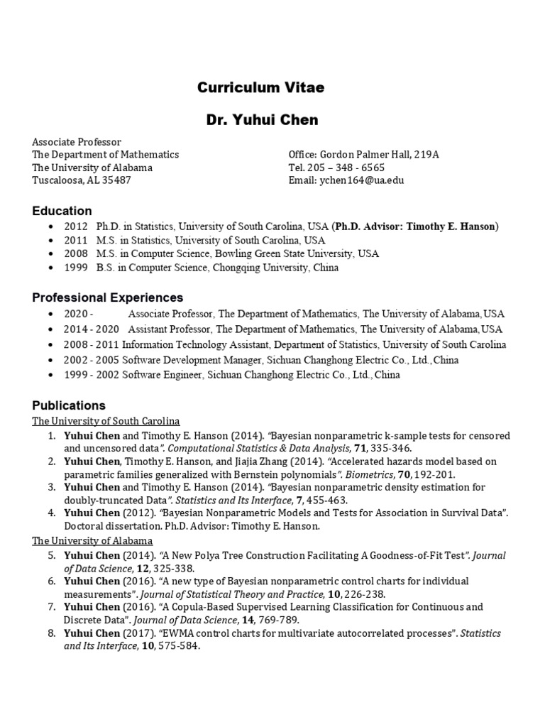 Chen Y CV 2020 | PDF | Statistics | Mathematics