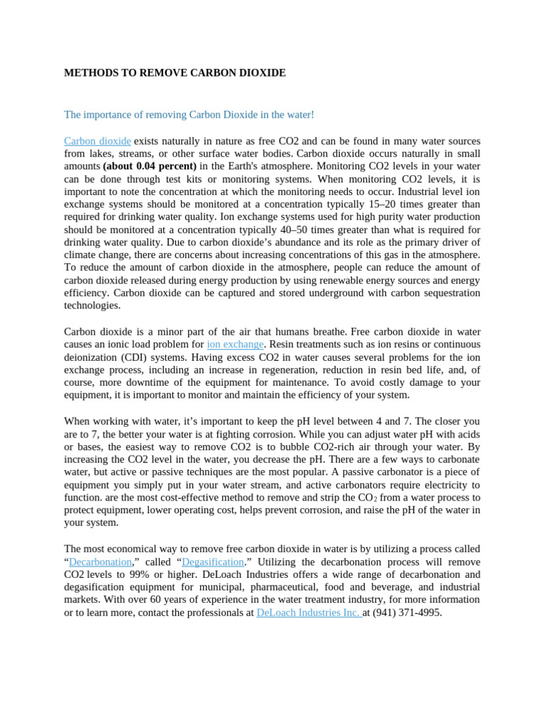 Methods To Remove Carbon Dioxide | PDF | Carbon Dioxide | Water