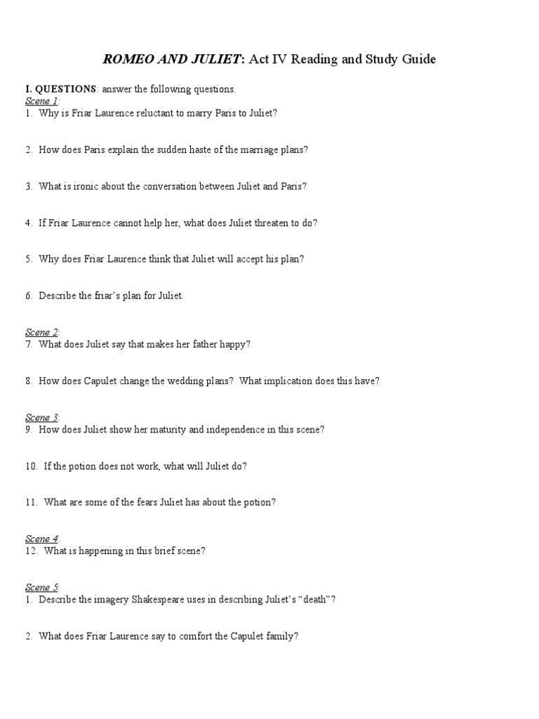  Romeo And Juliet Act 4 Study Guide PDF Characters In Romeo And 