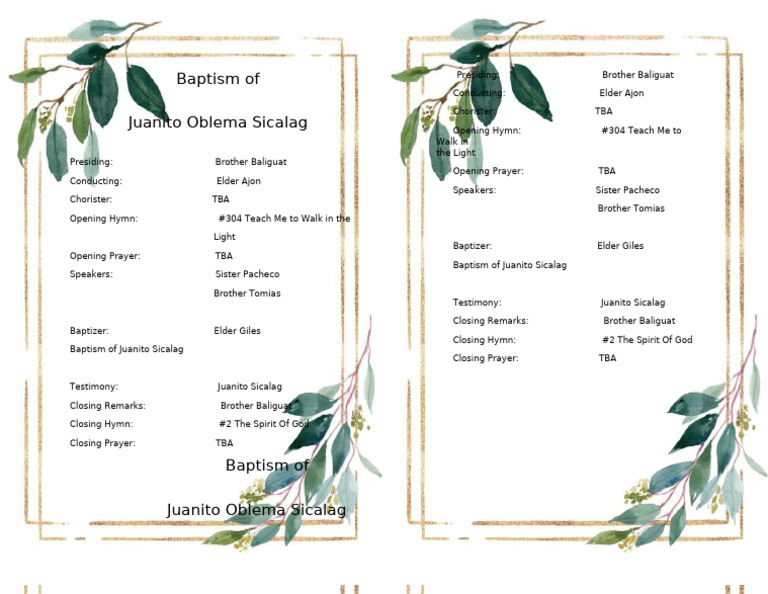 Juanito Sicalag's Baptism Ceremony | PDF