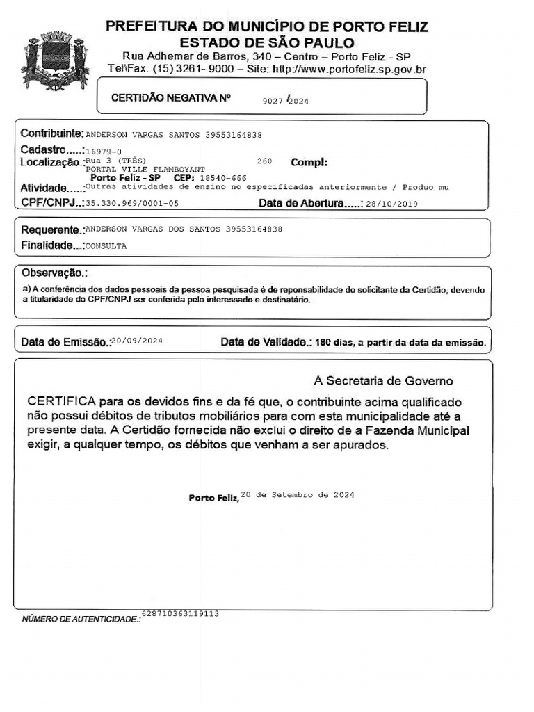 Inscrição Municipal e Certidão Negativa de Débitos Municipais 2 | PDF