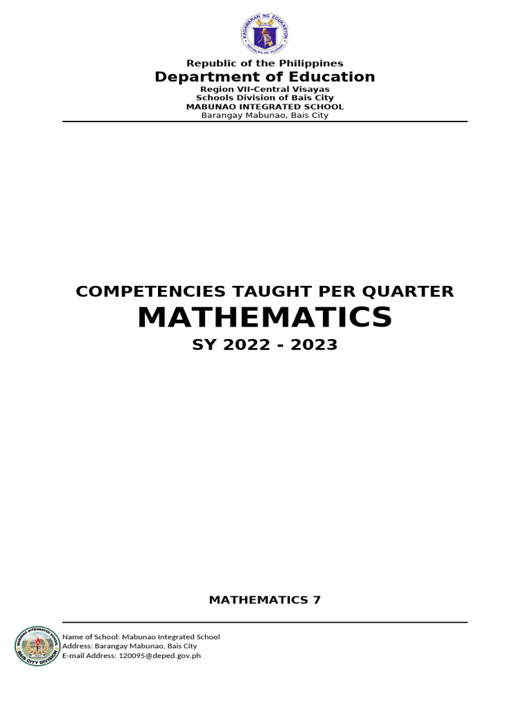 Mabunao Integrated School Math Competencies | PDF | Trigonometric ...