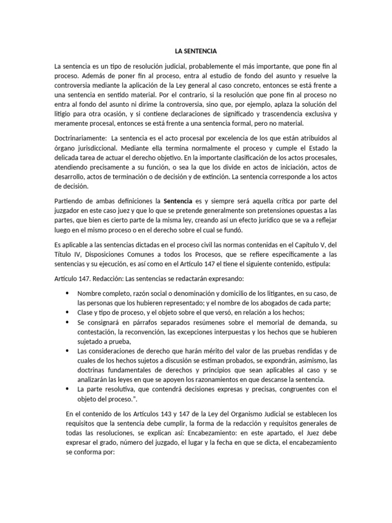 Tipos y requisitos de la sentencia judicial | PDF | Ley procesal ...
