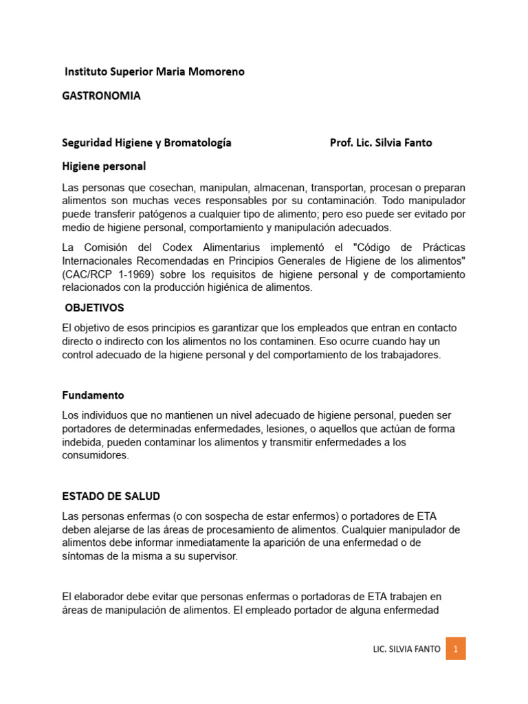 Higiene Personal en Manipulación de Alimentos | PDF | Alimentos ...