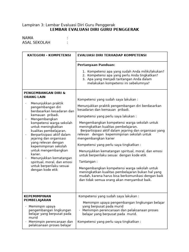 Evaluasi Diri Guru Penggerak 2023 | PDF | Karier & Perkembangan | Bisnis